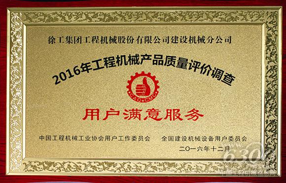 徐工<a href=http://product.d1cm.com/qizhongji/ target=_blank>起重機械</a><a href=http://product.d1cm.com/lvdaidiao/ target=_blank>履帶起重機</a>板塊和塔機板塊分別榮獲“產品質量全國用戶滿意獎”和“用戶滿意服務獎”。