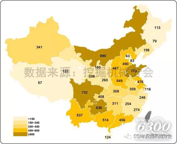 圖22--2017年1-7月國內挖掘機械市場各省份大挖銷量.