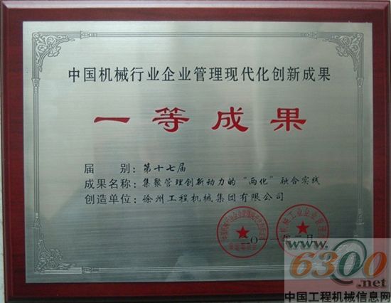 徐工集團獲中國機械行業企業管理現代化創新成果一等獎